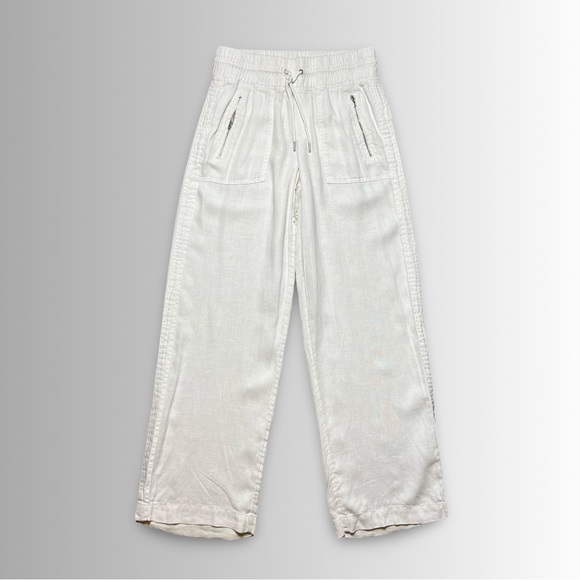 Athleta Cabo White Linen Wide Leg High Rise Elastic Waist Pants w/Pockets, Sz 8 - Picture 5 of 10